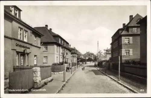 Ak Niederwürschnitz im Erzgebirge Sachsen, Gartenstraße, Ortskrankenkasse