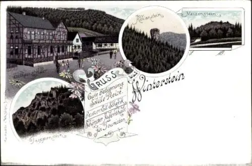 Litho Winterstein Waltershausen in Thüringen, Gasthaus zum Adler, Treppenstein, Kilianstein