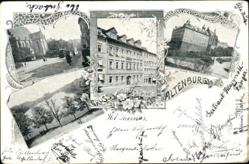 Ak Altenburg in Thüringen, Burgstraße, Kirche, Herzogl. Residenzschloss, Großer Teich, Karolinum