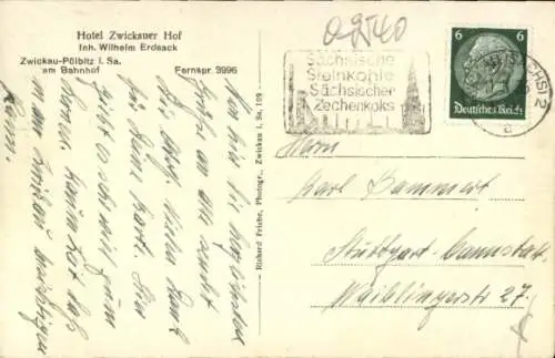 Ak Pölbitz Zwickau in Sachsen, Hotel Zwickauer Hof, Innenansicht