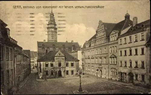 Ak Gera in Thüringen, Rathaus vom Kornmarkt gesehen, neues Verwaltungsgebäude