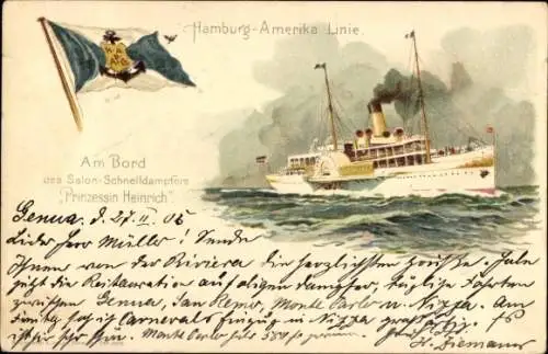 Litho HAPAG Salon Schnelldampfer Prinzessin Heinrich