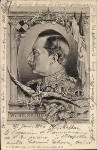 Passepartout Ak Kaiser Wilhelm II., Portrait, Adler