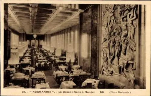 Ak Paquebot Normandie, The Great Dining Room, CGT, French Line