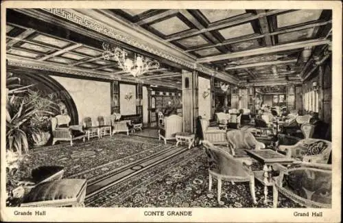 Ak Dampfer, Passagierschiff Conte Grande, Salon, Italian Line
