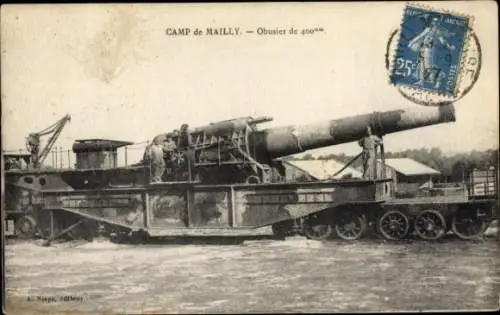 Ak Camp de Mailly, Französisches Eisenbahngeschütz, 400mm Haubitze