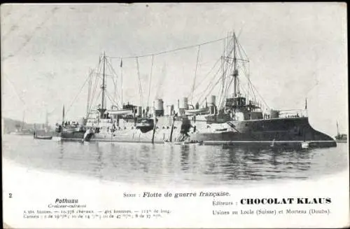 Ak Französisches Kriegsschiff Pothuau, Werbung, Chocolat Klaus