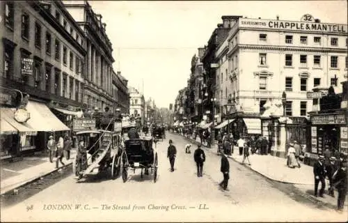 Ak London City, The Strand von Charing Gross, Silversmiths Chapple & Mantell Co.