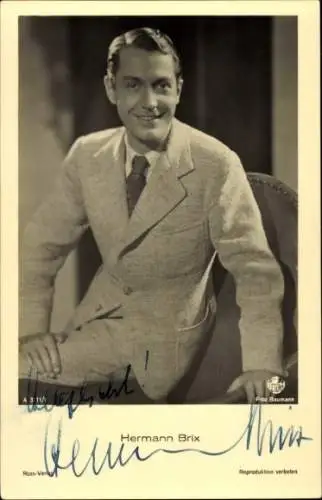 Ak Schauspieler Hermann Brix, Portrait, Ross Verlag A 3111/1, Autogramm