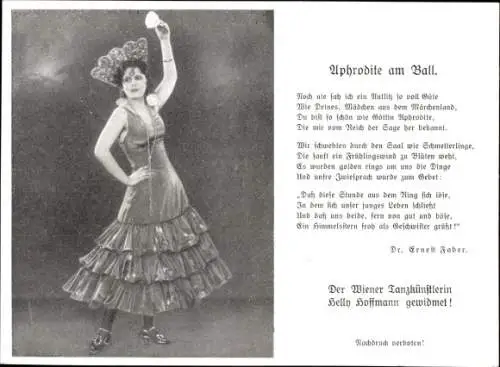 Gedicht Ak Aphrodite am Ball, Ernest Faber, Wiener Tanzkünstlerin Helly Hoffmann