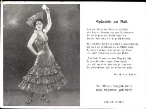 Gedicht Ak Aphrodite am Ball, Ernest Faber, Wiener Tanzkünstlerin Helly Hoffmann