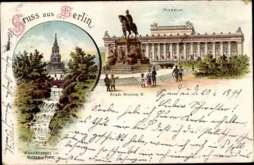 Litho Berlin, Museum, Reiterstandbild Friedrich Wilhelm III, Wassersturz Victoriapark Kreuzberg