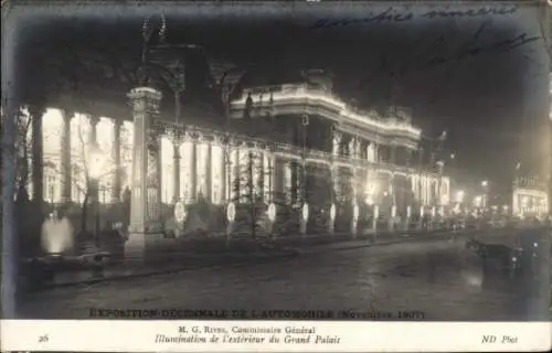 Ak Automobil-Ausstellung Paris 1907, Grand Palais, Ausstellungspalast, Illumination