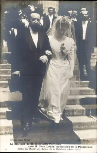 Ak Hochzeit Mademoiselle Fallières mit Jean Lanes, Sekretär des Präsidenten, Madeleine-Kirche, 1908