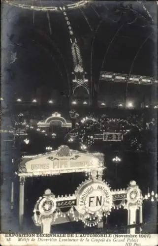 Ak Automobil-Ausstellung Paris 1907, Grand Palais, Ausstellungspalast, Kuppel, Leuchtdekoration
