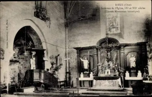 Ak Rieux Oise, Innenraum der Kirche, 9. und 12. Jahrhundert (als historisches Denkmal eingestuft)