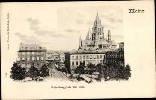 Ak Mainz am Rhein, Gutenbergplatz, Dom,  Denkmal