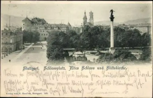 Ak Stuttgart in Württemberg, Schlossplatz, Altes Schloss, Stiftskirche