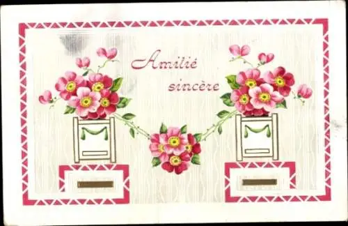 Präge Ak Rote Blumen, Kitsch