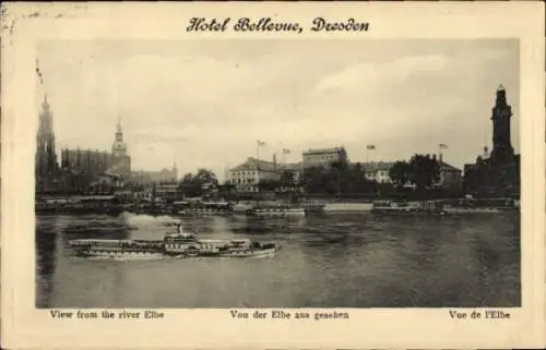 Ak Dresden Altstadt, Hotel Bellevue, Teilansicht, Blick von der Elbe aus