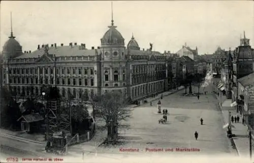 Ak Konstanz am Bodensee, Postamt, Marktstätte