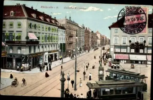 Ak Karlsruhe in Baden, Östliche Kaiserstraße, Straßenbahnen