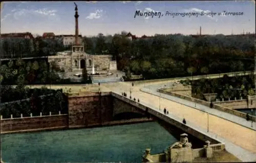 Ak München, Prinzregenten-Brücke, Terrasse