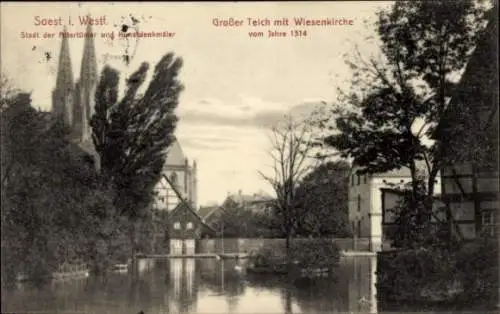 Ak Soest in Westfalen, Großer Teich, Wiesenkirche