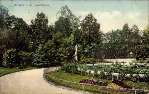 Ak Werdau in Sachsen, Stadtpark, Statue