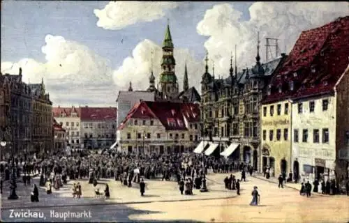 Künstler Ak Zwickau in Sachsen, Hauptmarkt