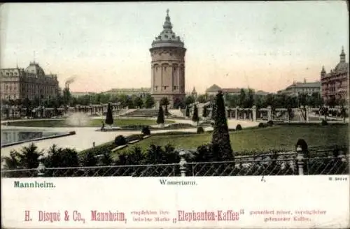 Ak Mannheim in Baden, Wasserturm, Parkanlange