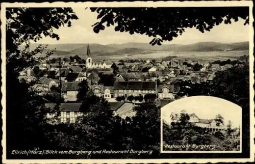 Ak Ellrich Harz Thüringen, Blick vom Burgberg, Restaurant Burgberg, Panorama