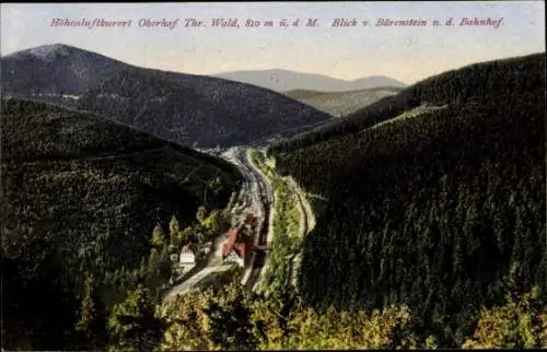 Ak Oberhof im Thüringer Wald, Blick vom Bärenstein, Bahnhof, Panorama