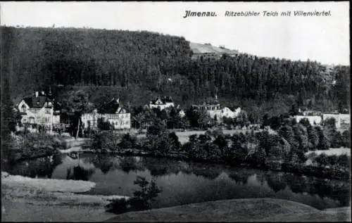 Ak Ilmenau Thüringen, Ritzebühler Teich mit Villenviertel