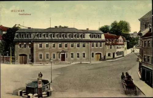 Ak Weimar in Thüringen, Goethehaus, Pferdekutsche