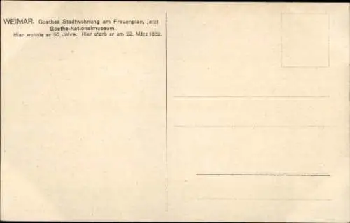 Ak Weimar in Thüringen, Goethes Stadtwohnung am Frauenplan, Goethe-Nationalmuseum