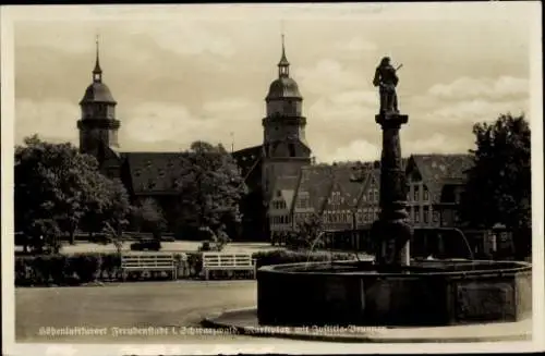 Ak Freudenstadt im Nordschwarzwald, Marktplatz, Justitia-Brunnen