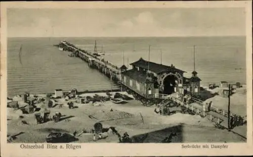 Ak Seebad Binz auf Rügen, Seebrücke, Dampfer