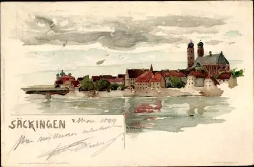 Künstler Litho Voellmy,F., Bad Säckingen, Gesamtansicht der Stadt