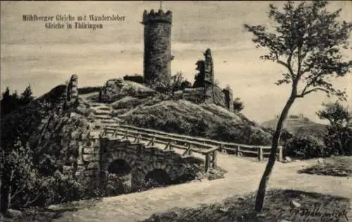 Künstler Ak Mühlberg Drei Gleichen, Burg Mühlburg, Mühlberger Gleiche, Wandersleber Gleiche