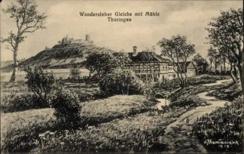 Künstler Ak Wandersleben Drei Gleichen Thüringen, Wandersleber Gleiche, Mühle