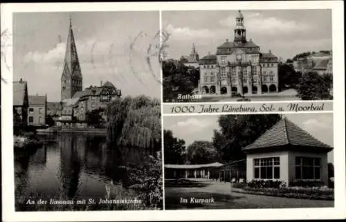 Ak Lüneburg in Niedersachsen, St. Johanniskirche, Kurpark, Rathaus