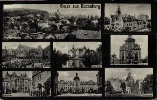 Ak Bückeburg Kreis Schaumburg Niedersachsen, neues Palais, Rathaus, Markttag, Lutherkirche