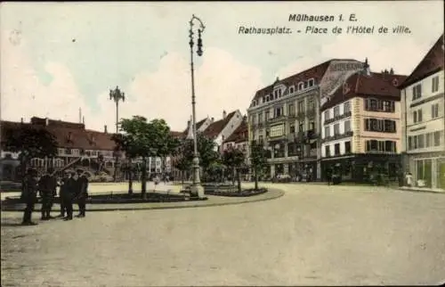 Ak Mülhausen Elsass Haut Rhin, Rathausplatz
