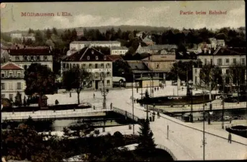 Ak Mulhouse Mülhausen Elsass Haut Rhin, Teilansicht beim Bahnhof, Hotel