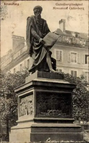 Ak Strasbourg Straßburg Elsass Bas Rhin, Gutenbergdenkmal