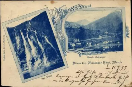 Ak Merok Geiranger Norwegen, Geiranger Hotel, Wasserfall, syv søstre
