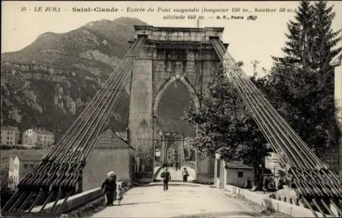 Ak Saint-Claude Jura, Eingang zur Hängebrücke