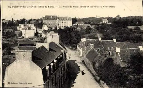 Ak Plestin les Grèves Cotes d'Amor, La Route de Saint Etflam, l'Institution Notre-Dame