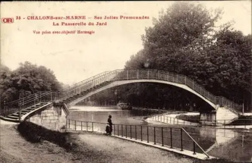 Ak Chalons sur Marne, Promenade, La Passerelle du Jard, Brücke